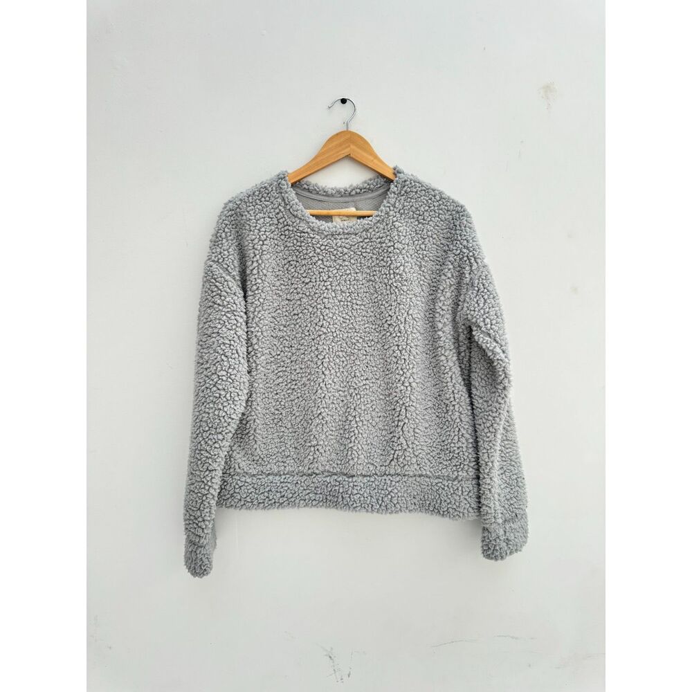 NWT Francesca's Gray Sherpa Teddy Pullover Sweatshirt Size M